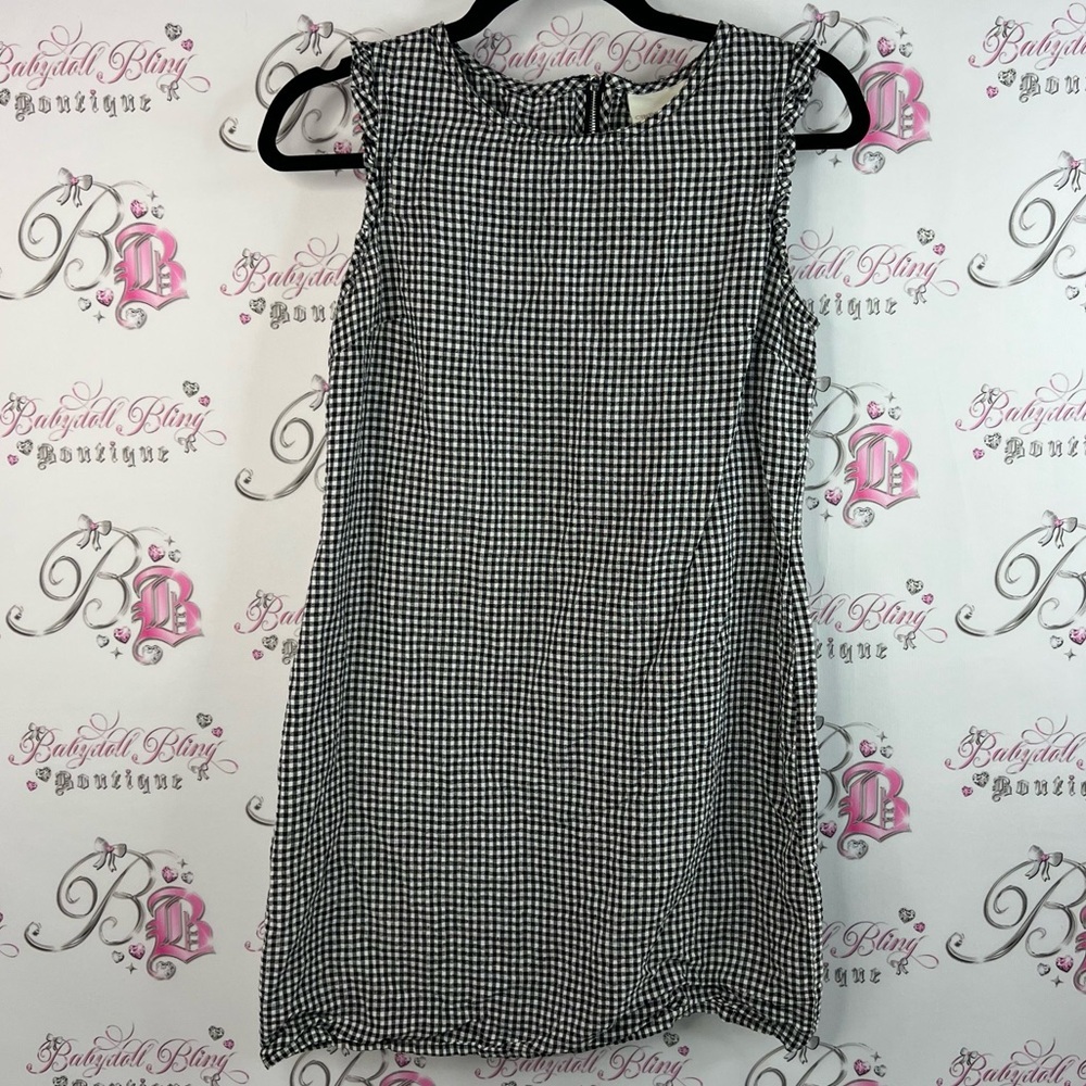 Cynthia Rowley dress gingham plaid Black and White Checkered Mini Dress ruffle